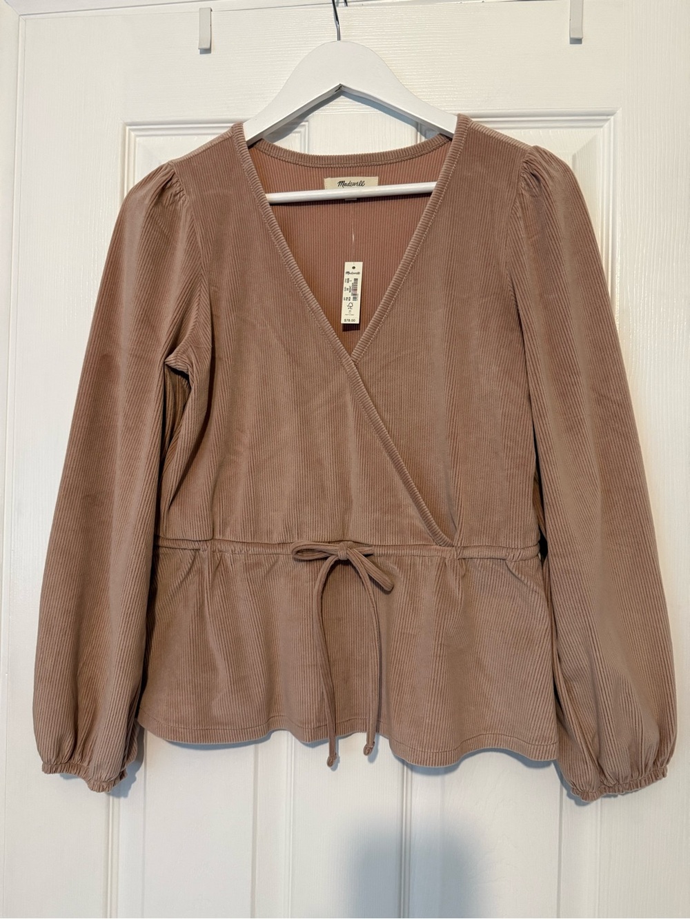 Madewell Blush Corduroy Faux Wrap Top